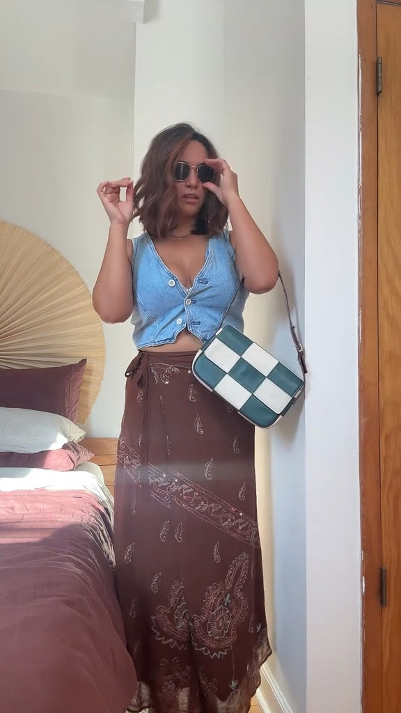 Maxi skirt, denim vest, cowboy boots, shoulder bag

#LTKmidsize #LTKstyletip #LTKxMadewell