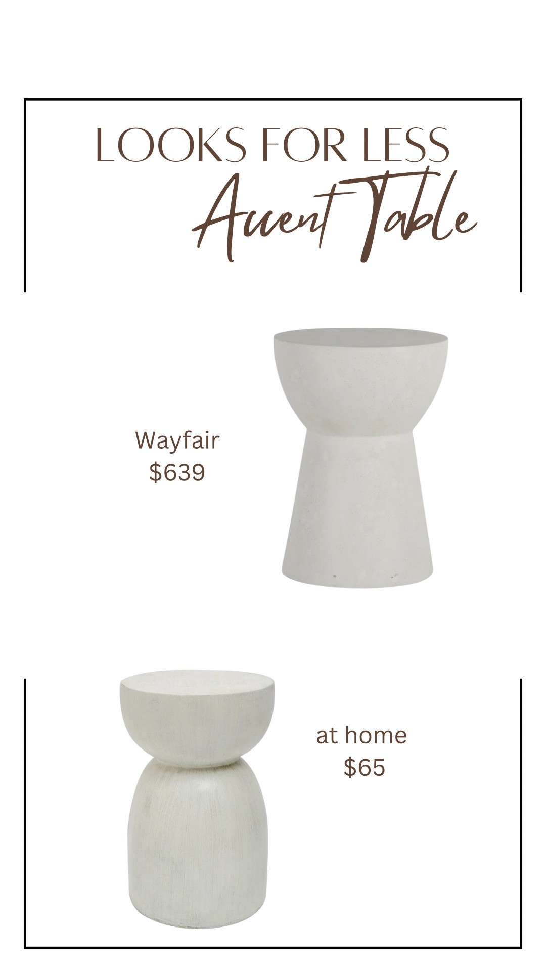 This modern shaped accent table gives the same designer look at a fraction of the cost. Both are beautiful- but if you’re shopping on a budget, this at home variation has you covered  

#LTKHome
