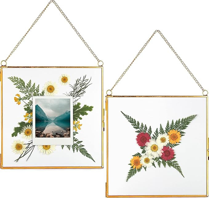 Amazon.com - Glass Frame for Pressed Flowers, Leaf and Artwork - Hanging Gold 8x8 Square Metal Pi... | Amazon (US)