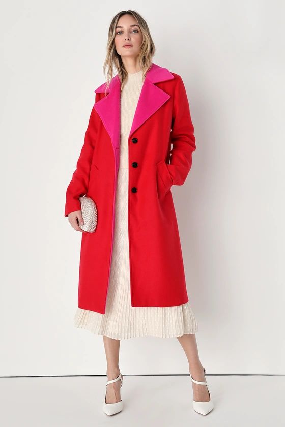 Making the Moment Red and Pink Color Block Coat | Lulus (US)
