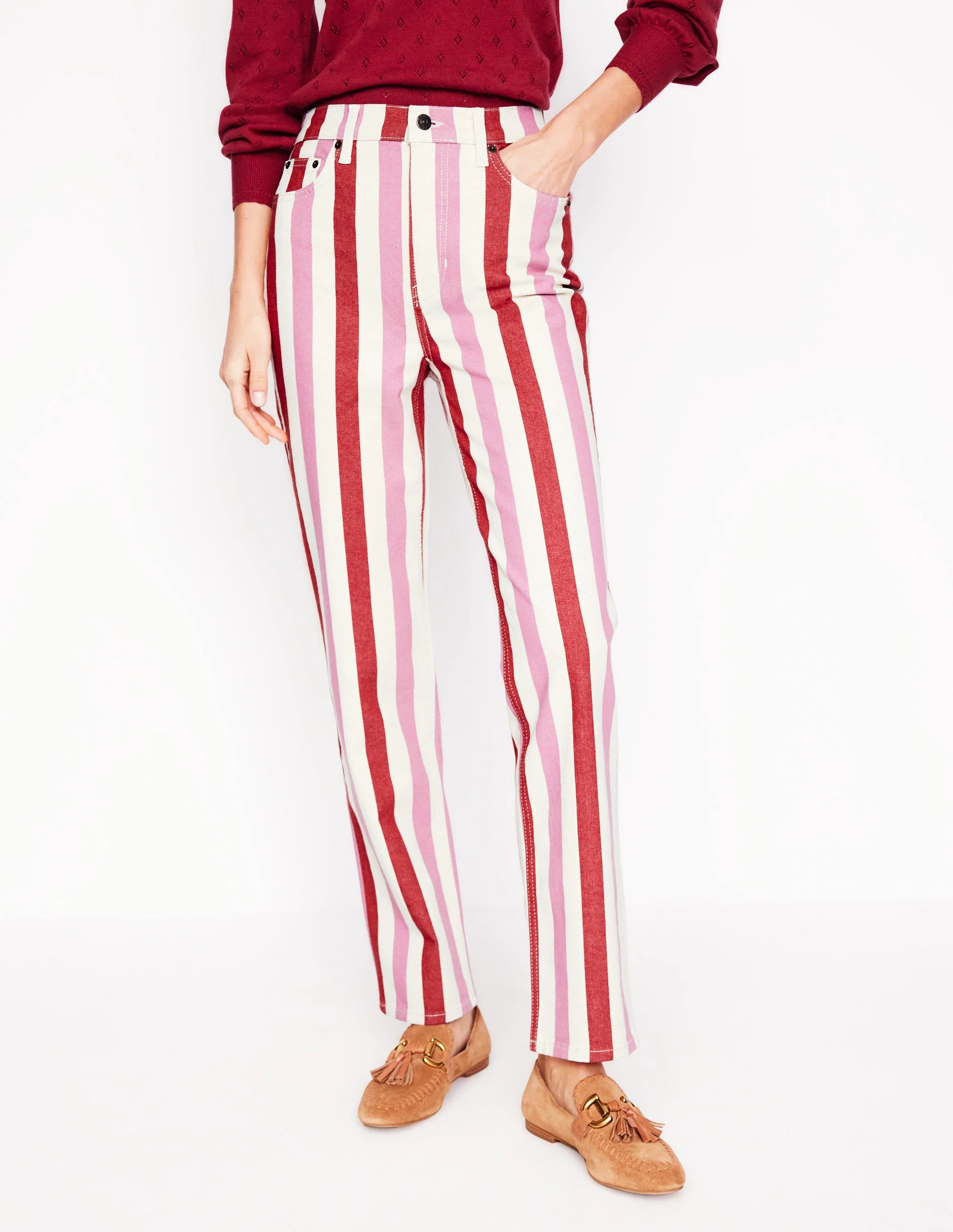 High Rise Stripe Jeans-Red and Pink Wide Stripe | Boden (US)