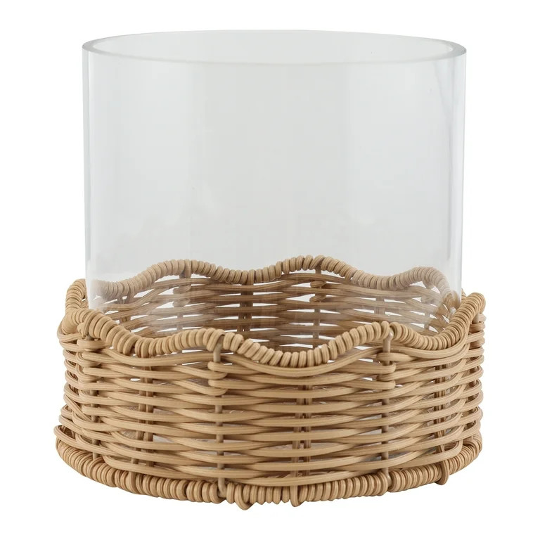 Mainstays by Becky G + Alejandra 6.7" Scalloped Woven Glass Hurricane Pillar Candle Holder | Walmart (US)