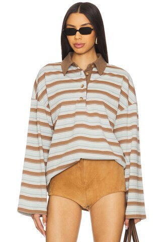 Lovers and Friends Rowan Rugby Top in Baby Blue,Tan. - size XL | Revolve Clothing (Global)