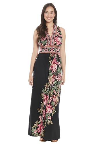 London Times Women's Dresses Women's Elegant Floral Printed V-Neck Sleeveless Maxi Dress - Formal Wedding Party Guest Dress, Black/Blush, 18 | Amazon (US)