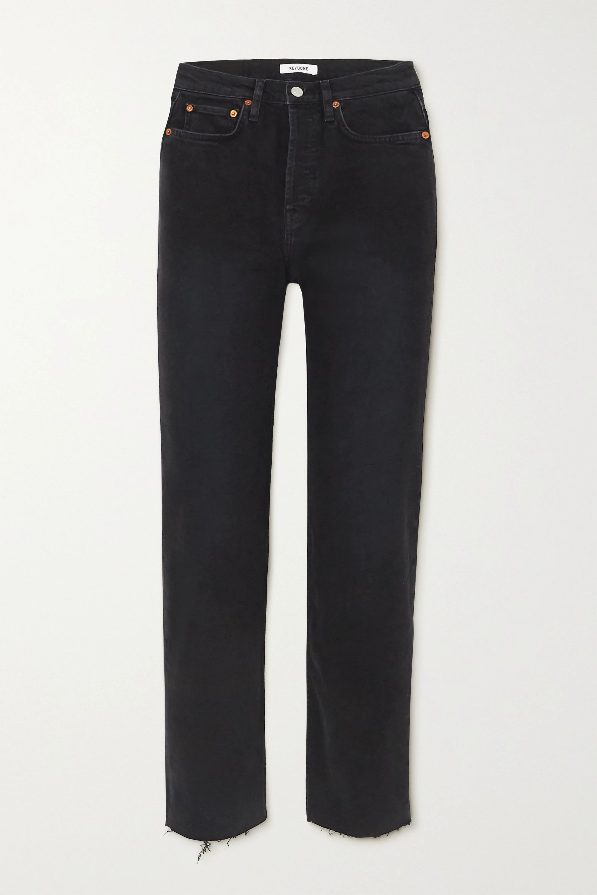 Black Stove Pipe cropped distressed high-rise straight-leg jeans | RE/DONE | NET-A-PORTER | NET-A-PORTER (UK & EU)