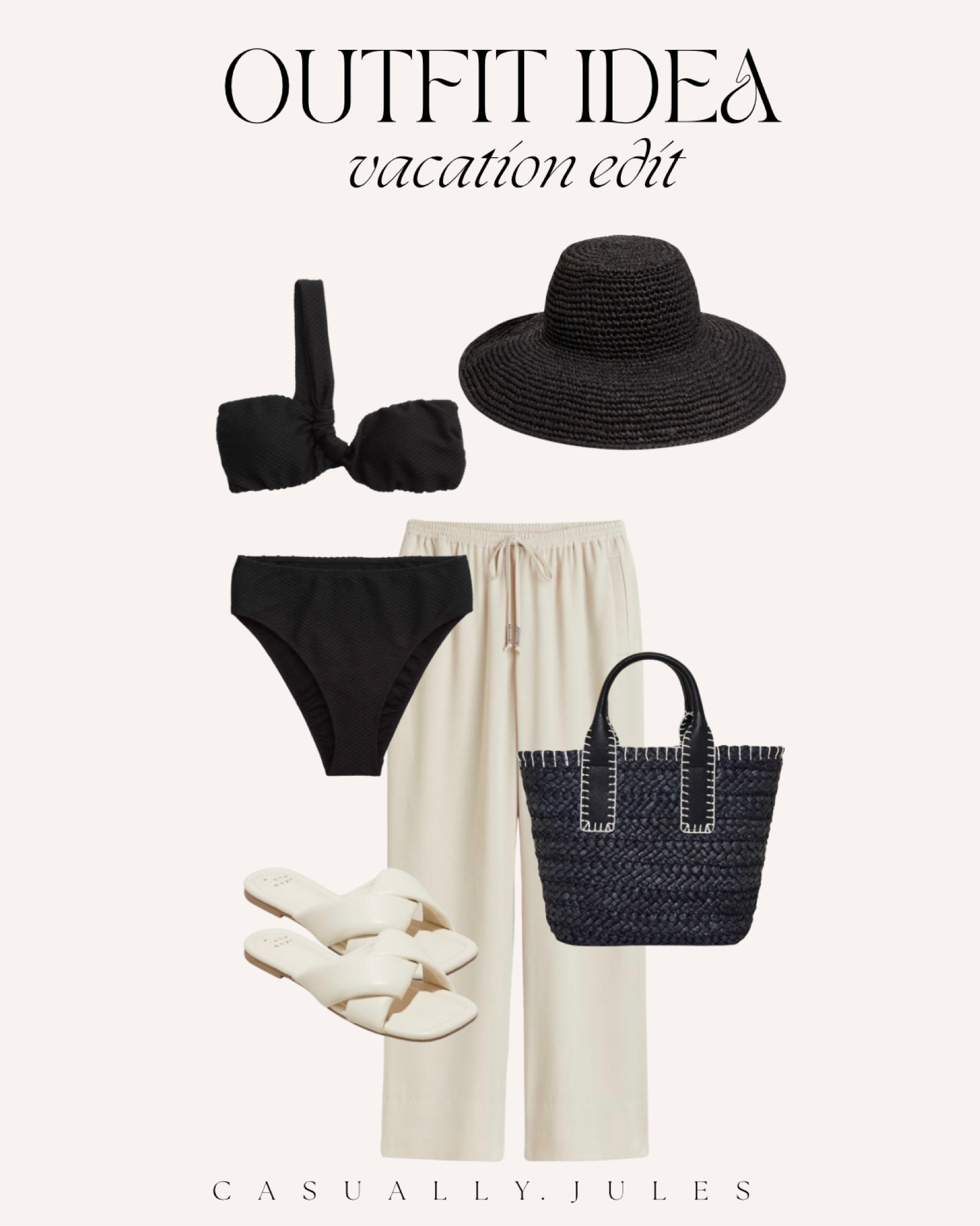 Outfit Idea: vacation edit // get the swim set on sale for under $50! Sandals are tote are Target finds! 

Affordable style spring break resort wear 

#LTKswim #LTKsalealert #LTKunder50