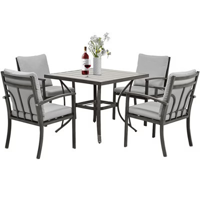 HAPPATIO Patio Outdoor Dining Set - All Aluminum Patio Table and Chairs Set with Cushions, Patio Dining Set for Lawn, Garden Gray 5pcs fixed | Target