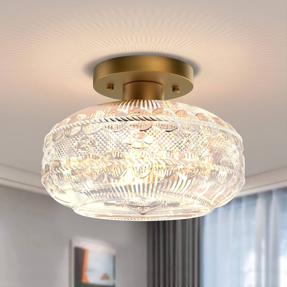 Industrial Semi Flush Mount Ceiling Light Fixture,Gold Hallway Light,Globe Glass Light Fixture Ce... | Amazon (US)