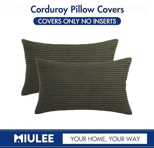 MIULEE Pack of 2 Corduroy Pillow Covers 12 x 20 Inch Lumbar Throw Pillow Covers Olive Green Pillo... | Amazon (US)