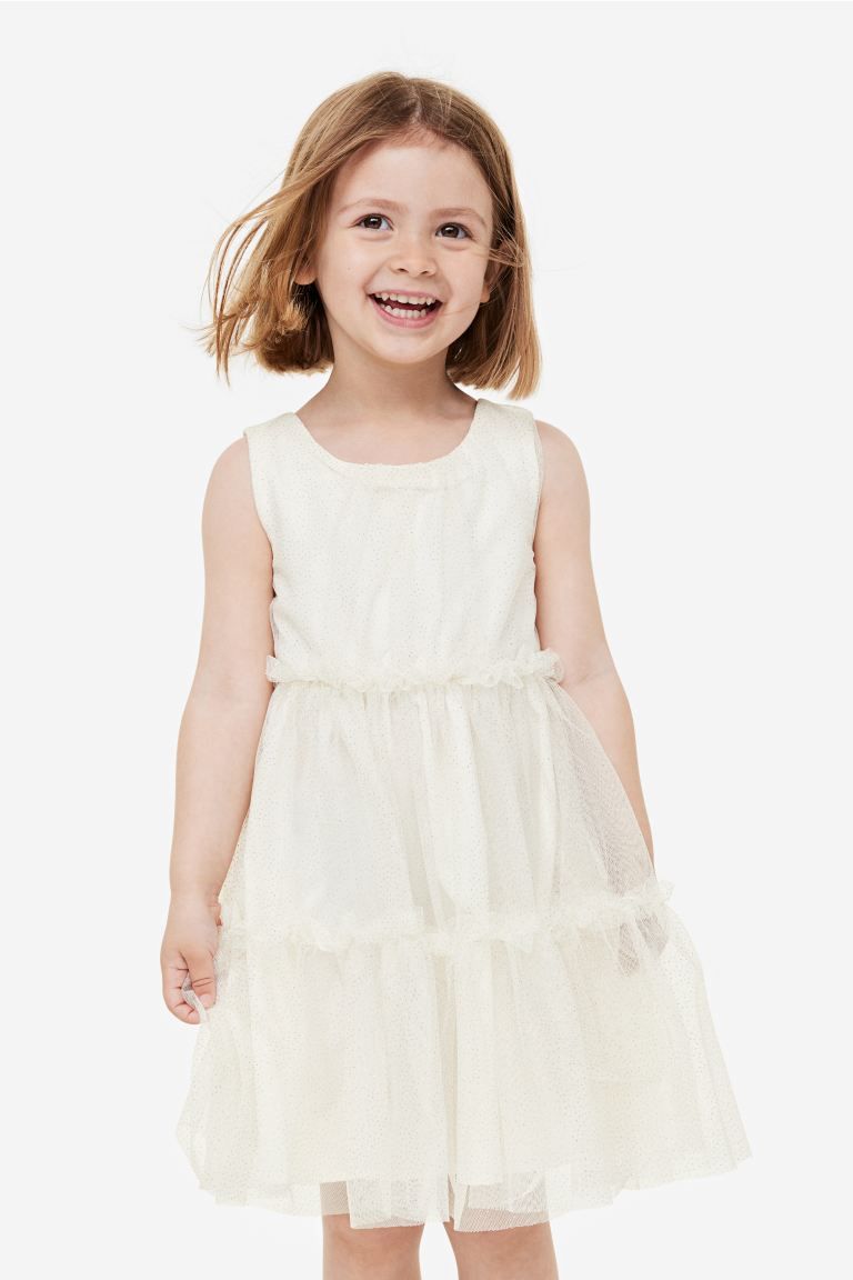 Ruffle-trimmed Tulle Dress - White/gold-colored - Kids | H&M US | H&M (US)