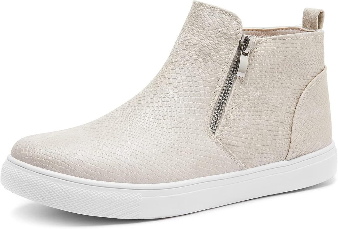Women's Ankle Boots & Booties PU Leather Boots with Zipper Fashion High Top Sneakers | Amazon (US)