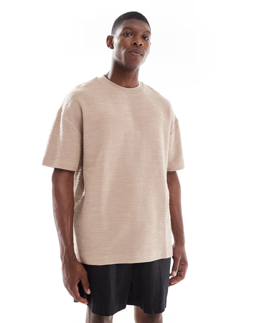 ASOS DESIGN oversized t-shirt in beige boucle-Brown | ASOS (Global)