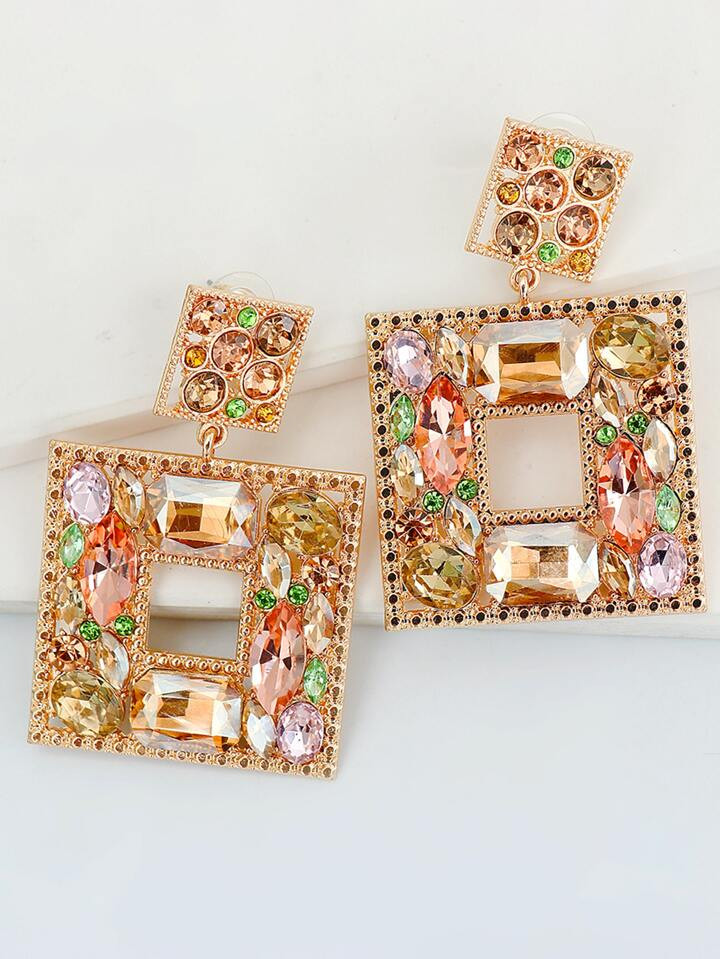 Random Color Rhinestone Decor Square Drop Earrings | SHEIN