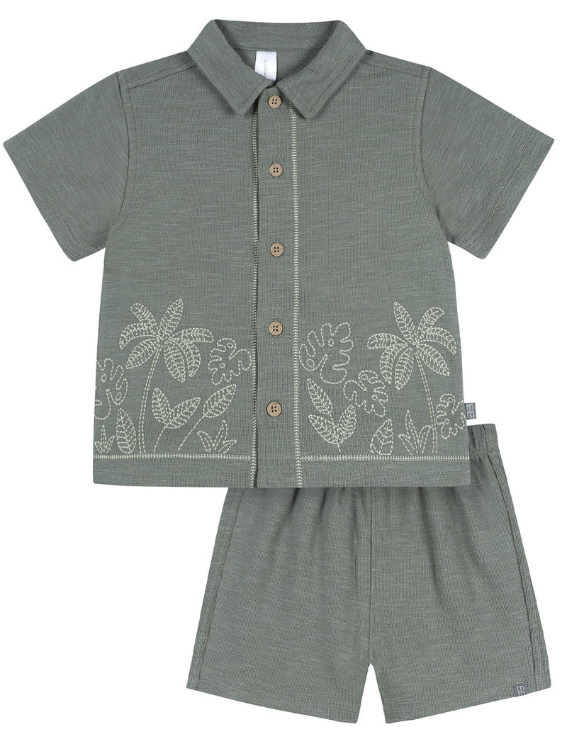 Modern Moments by Gerber Baby and Toddler Boy Button Front Shirt and Short Set, 2-Piece, Sizes 0/... | Walmart (US)