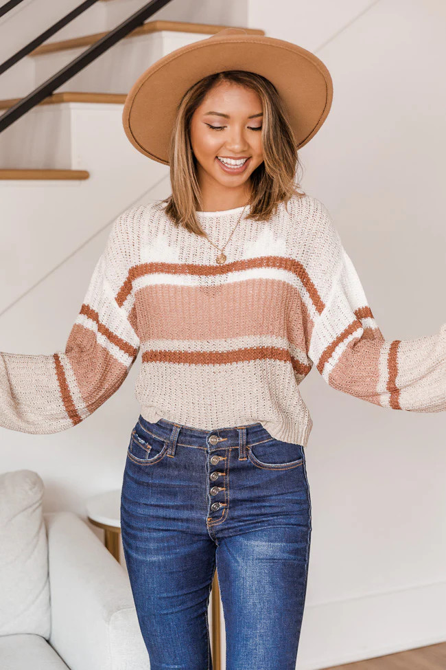 Style Icon Colorblock White/Salmon Sweater FINAL SALE | The Pink Lily Boutique