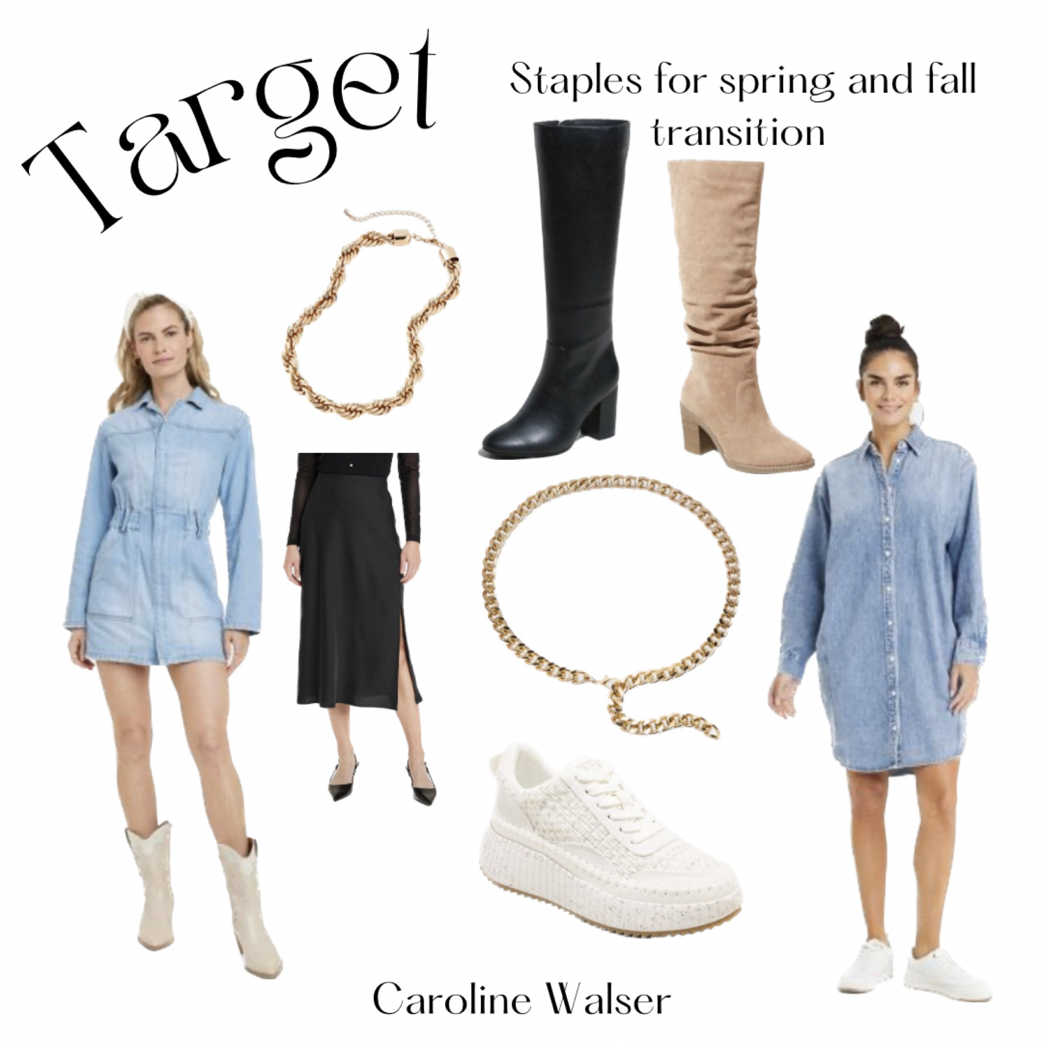 Transitional pieces are in!! 

Both of these denim dresses would look amazing with tan or black cowboy boots. 

I have owned this tan pair of boots for years and they go with everything. Fav target staple!

Don’t sleep on this gold belt! It can help dress up any outfit. I have one and add it all the time for a little something extra. 

#LTKtravel #LTKfindsunder50 #LTKstyletip