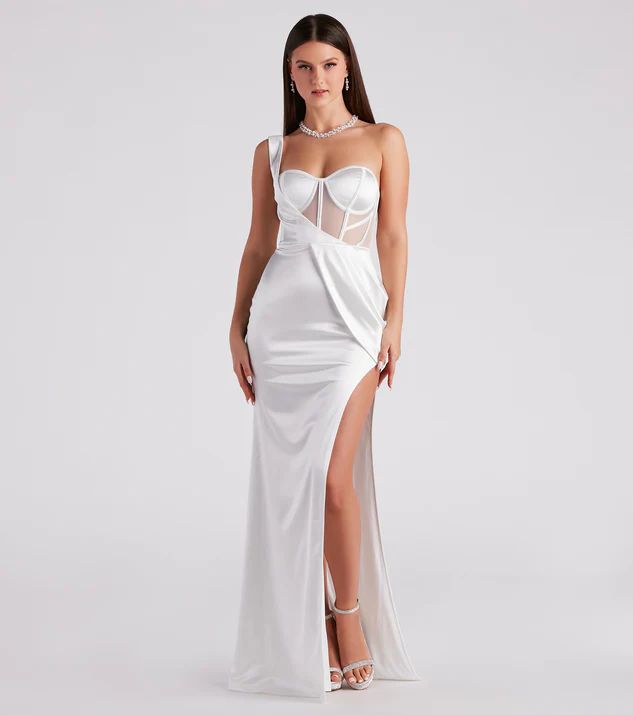 Lo Formal One-Shoulder Satin Corset Dress | Windsor Stores