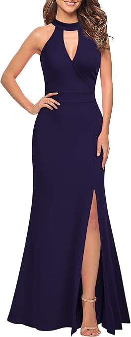 WOOSEA Women's High Neck Sleeveless Split Bodycon Mermaid Evening Cocktail Long Dress | Amazon (US)