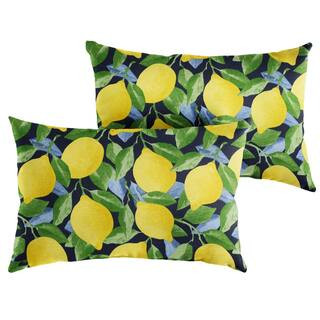 Sorra Home Yellow Lemons Rectangular Outdoor Knife Edge Lumbar Pillows (2-Pack) | The Home Depot