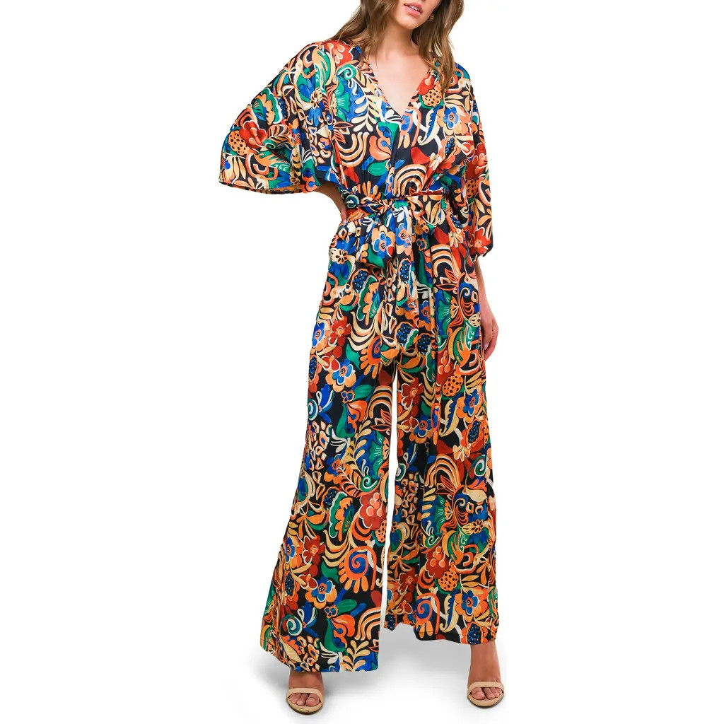 FLYING TOMATO Print Wide Leg Jumpsuit in Black at Nordstrom Rack, Size Small | Nordstrom Rack