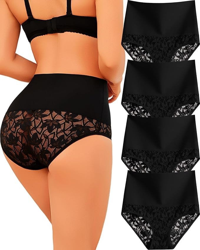 Shapewear for Women Tummy Control High Waisted Seamless Womens Underwear 4-Pack Sexy Lace Plus Si... | Amazon (US)