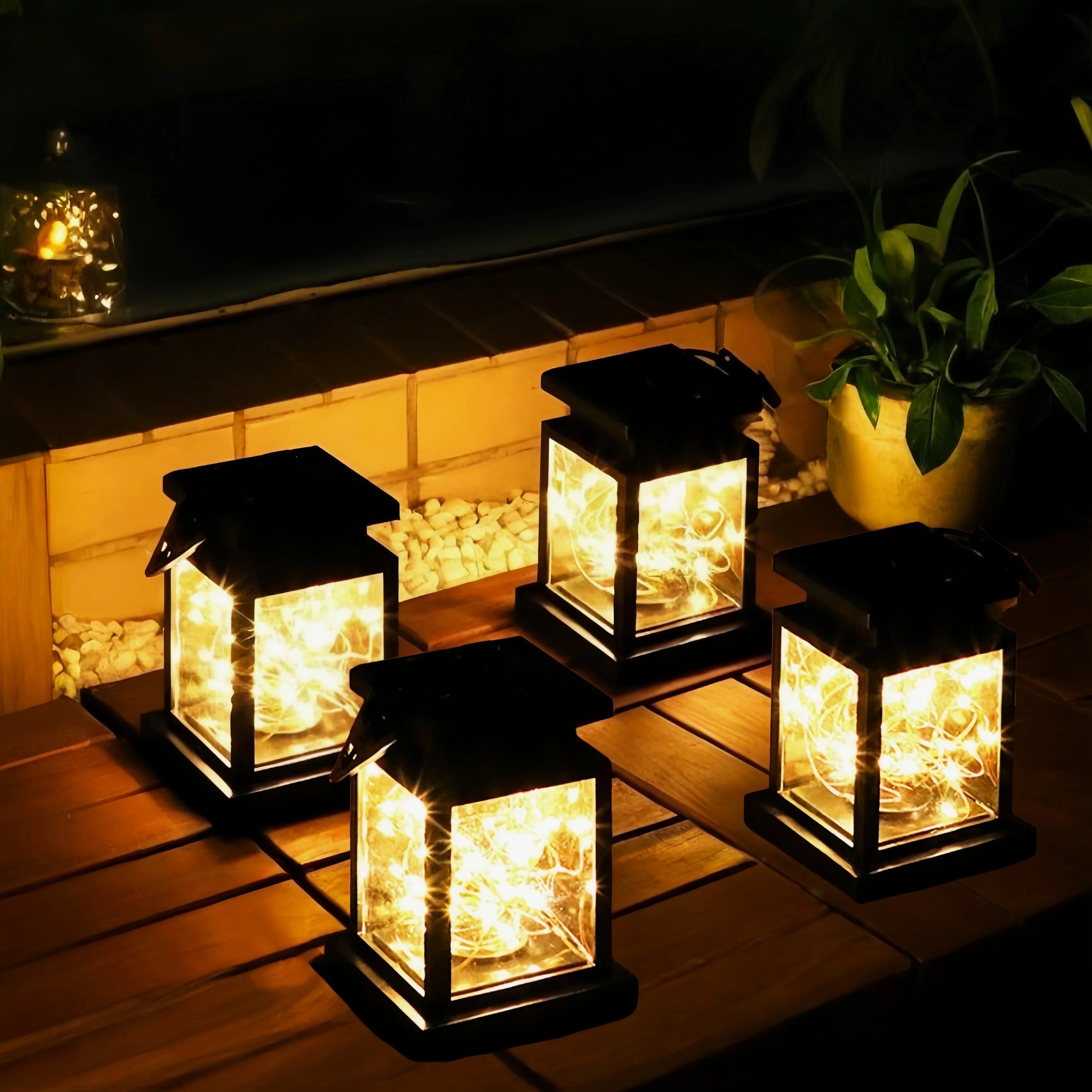 MEHOOM 4 Pack Outdoor Solar Lanterns Warm White, 40 LED Vintage Palace Hanging Decorative Garden ... | Walmart (US)
