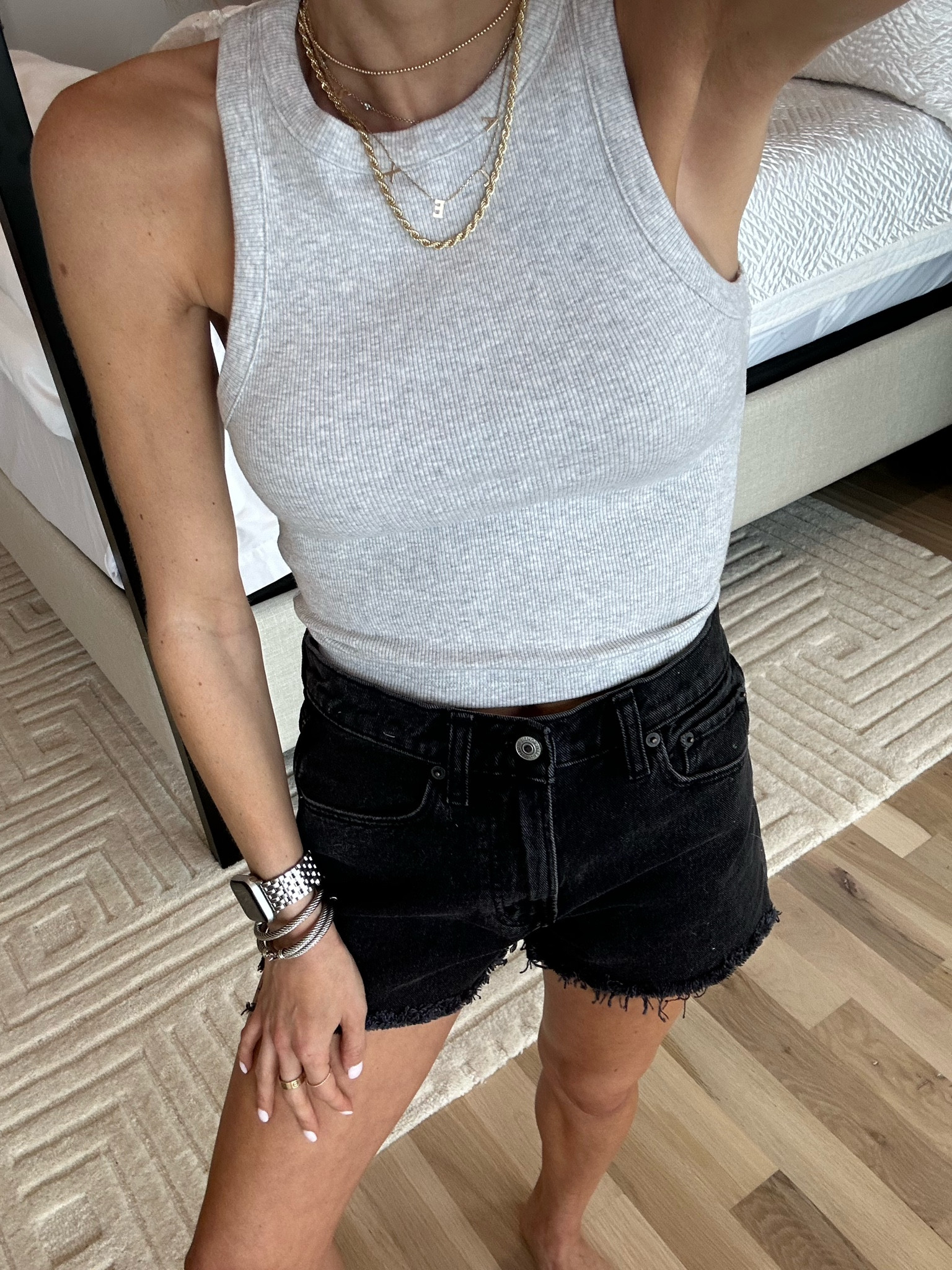 Grey tank size Xs black denim shorts size 23

#LTKfindsunder100 #LTKfindsunder50
