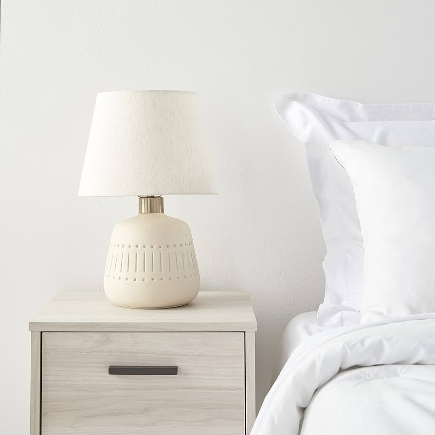 Nourison 16" Cream Natural Textured Ceramic Accent Table Lamp, Farmhouse, Boho, for Bedroom, Livi... | Amazon (US)