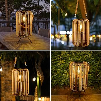 Livinlarge Solar Lantern Outdoor Waterproof,Large Rattan Lantern Outdoor Hanging with Handle,Brig... | Amazon (US)
