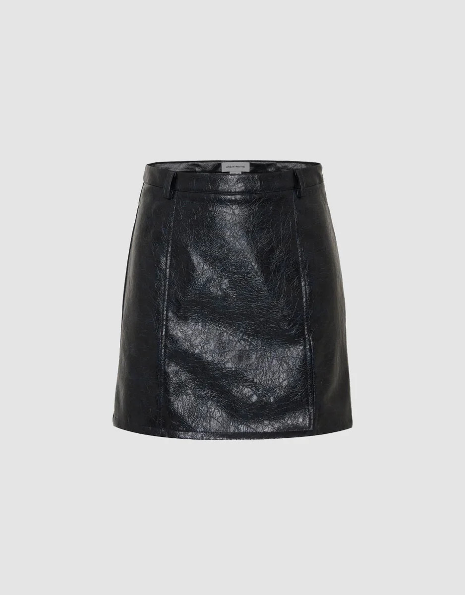 Vegan Leather Mini A-Line Skirt | Urban Revivo