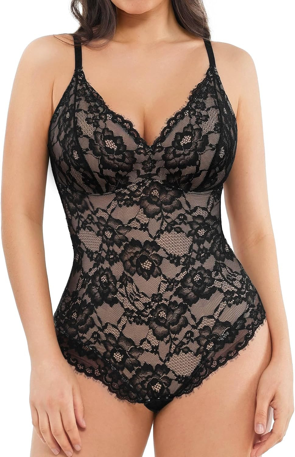 Popilush Shapewear Bodysuit Tummy Control Lace Thong Bodysuits | Amazon (US)