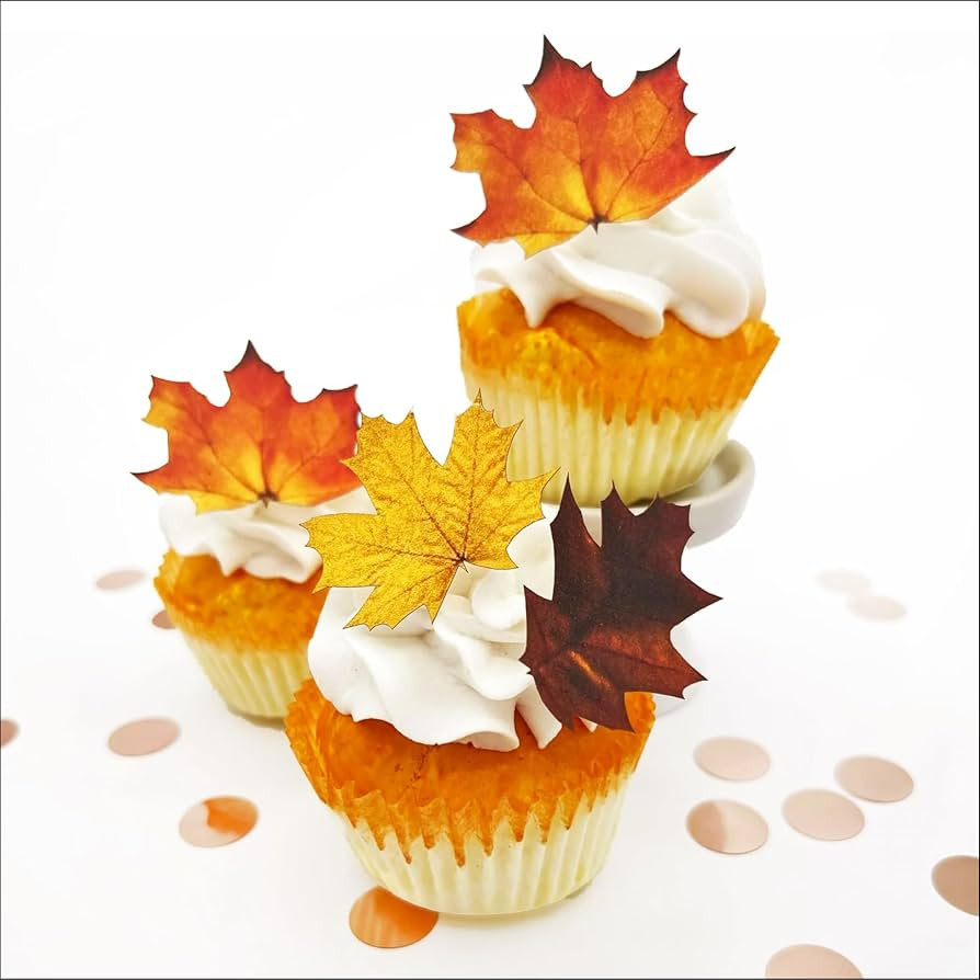 Edible Fall Leaves Assorted Set of 24 - Wafer Cake & Cupcake Toppers - edible fall leaves for cak... | Amazon (US)