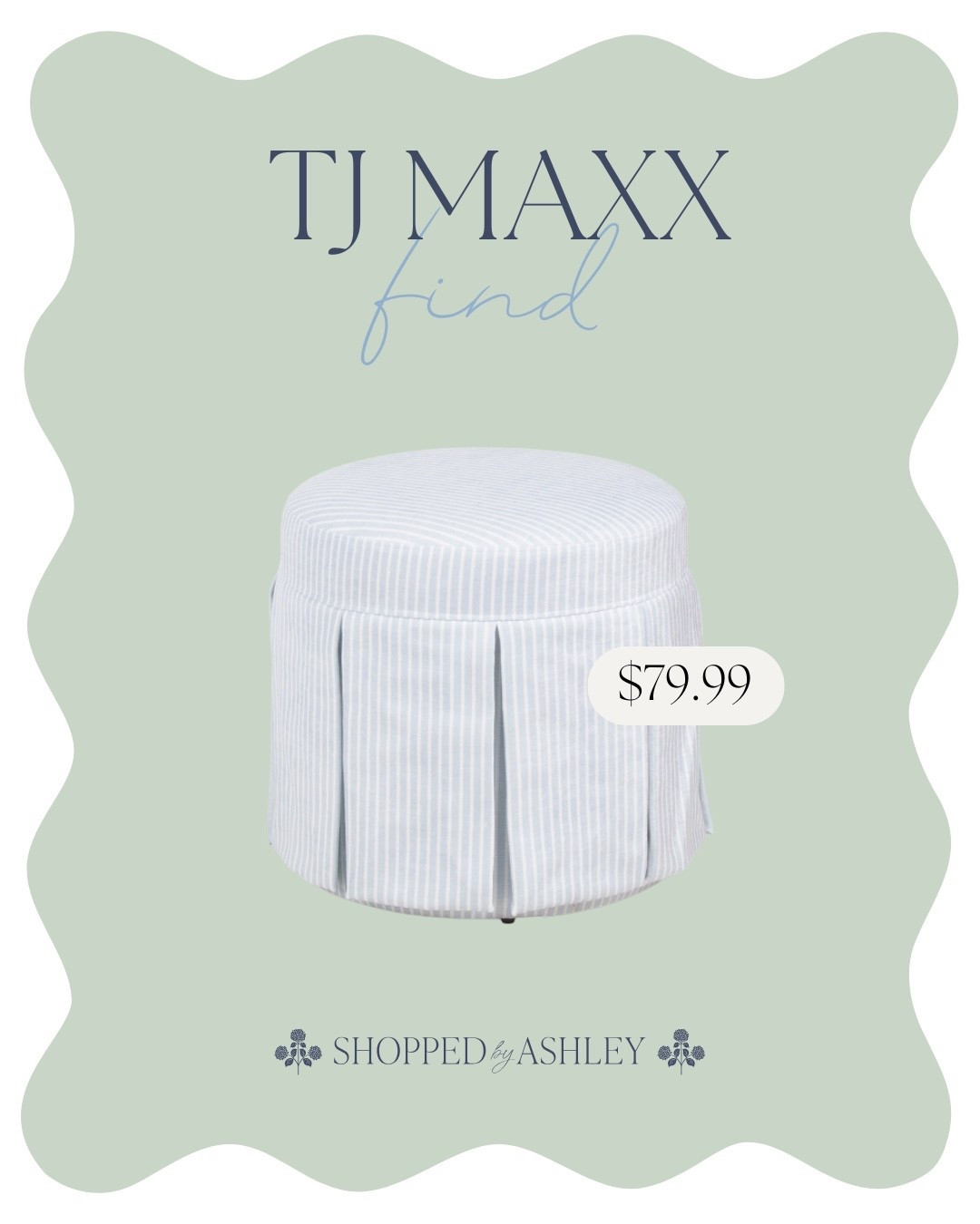 New blue & white striped ottoman just added online at @TJ Maxx! 

Grandmillennial style, Grandmillennial decor, living room furniture, foot stool, vanity chair, classic style, designer look, look for less 

#LTKHome