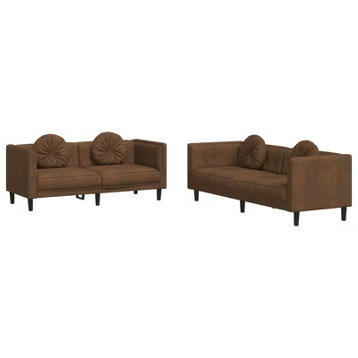 vidaXL Brown Velvet Sofa Set with Pillows - 2 Seater & 3 Seater Couch Set, Sturdy Legs, Modern Living Room Furniture | Target