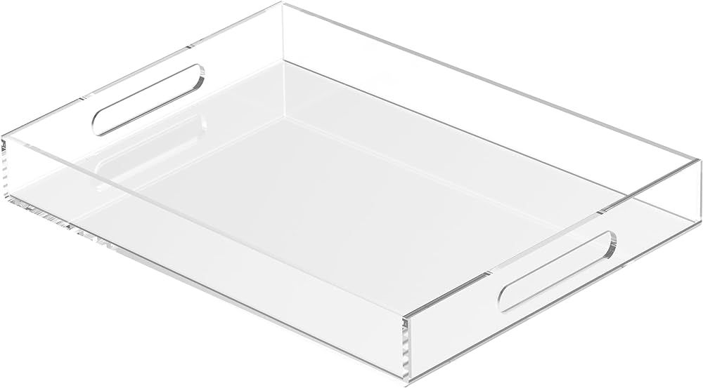 Acrylic Tray 16×12" with Cut Handles - Spill Proof Decorative Tray is an Ideal Countertop Organizer for Living Rooms, Ottoman Coffee Tables, Offices, Kitchens & Serving Guests | Amazon (US)