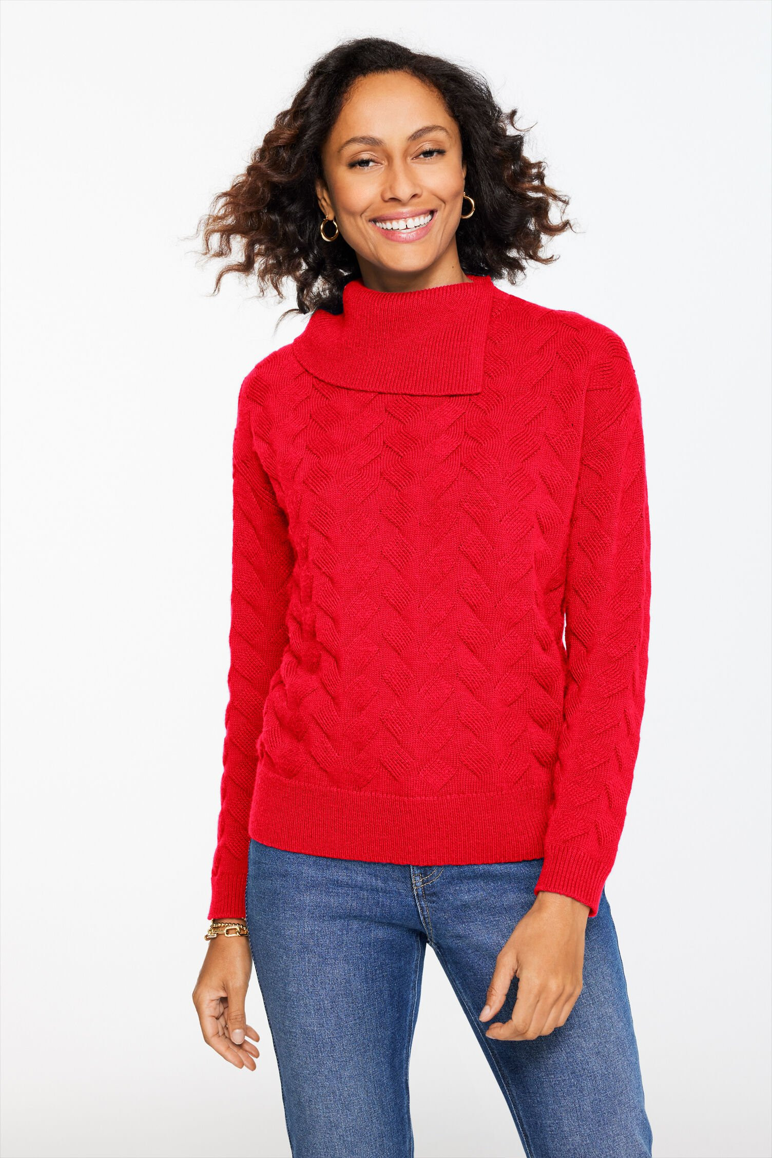 Basketweave Split Neck Sweater | Talbots