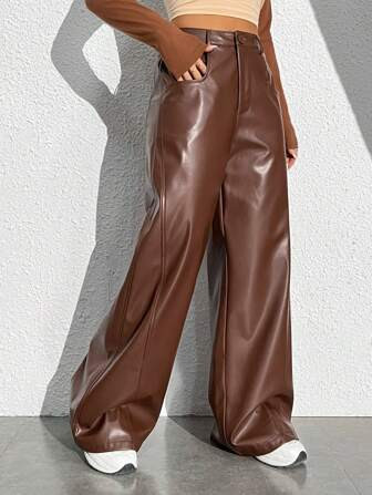 SHEIN Unity Pu High Waist Wide-leg Pants | SHEIN