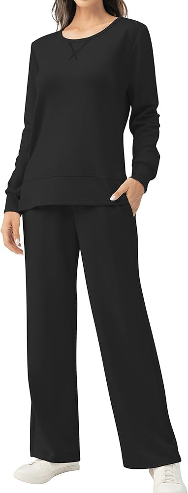 EYZH Women's 2-Piece Lounge Set,Travel Outfits - Long Sleeve Crewneck & Wide-Leg Pants Tracksuits... | Amazon (US)