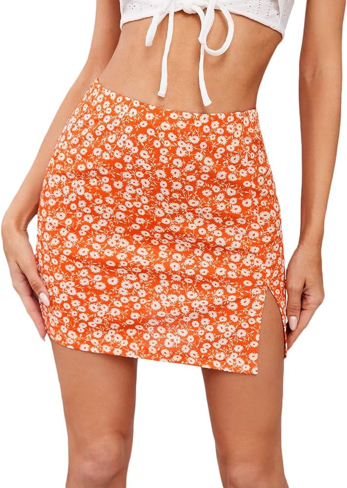 Floerns Women's Floral Print Bodycon Split Mini Skirt | Amazon (US)