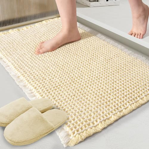 ZALL Beige Waffle Bath Mat,Super Absorbent Non Slip Bathroom Rug,Cream 18x30inch,Machine Washable Ultra Soft Floor Mats | Amazon (US)