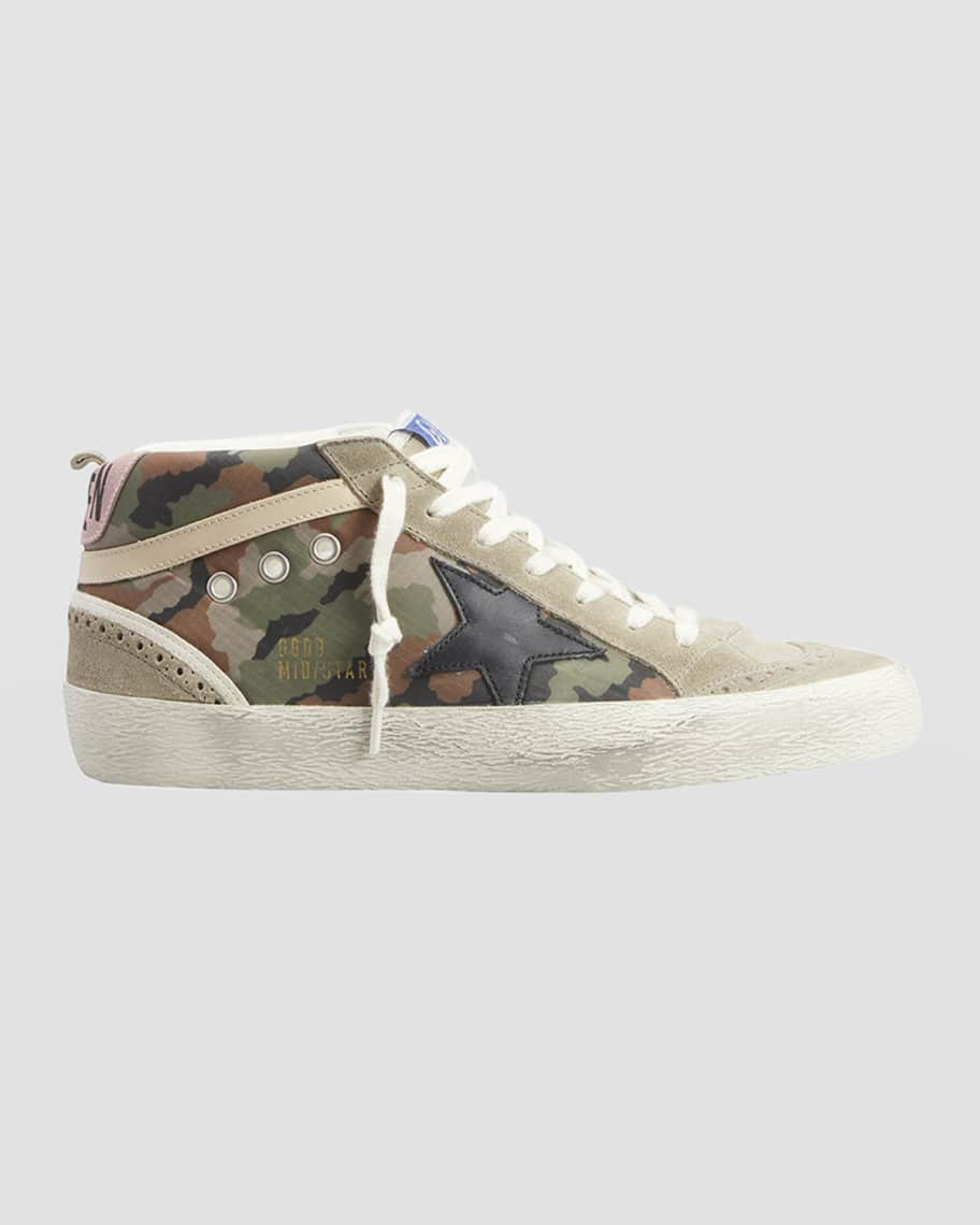 Golden Goose Mid Star Camo Wing-Tip Sneakers | Neiman Marcus