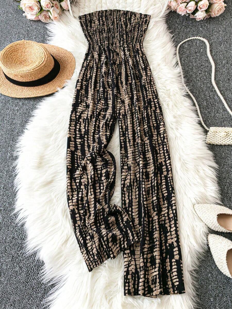 SHEIN Holidaya Women's Fashionable Printed High Waist Loose Fit Jumpsuit | SHEIN