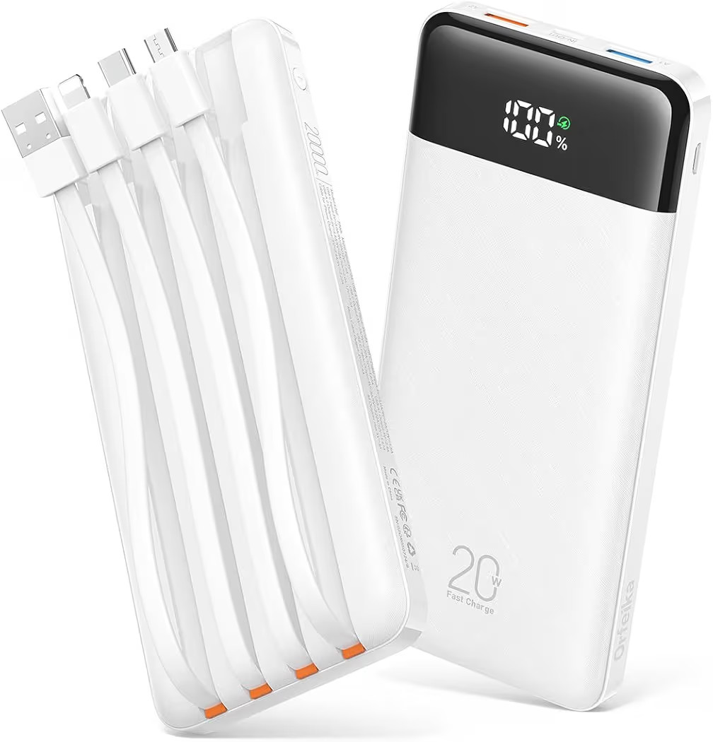 20000mAh Power Bank Fast Charging, Portable Charger with 4 Built-in Cables & 6 Outputs, 20W PD US... | Amazon (US)