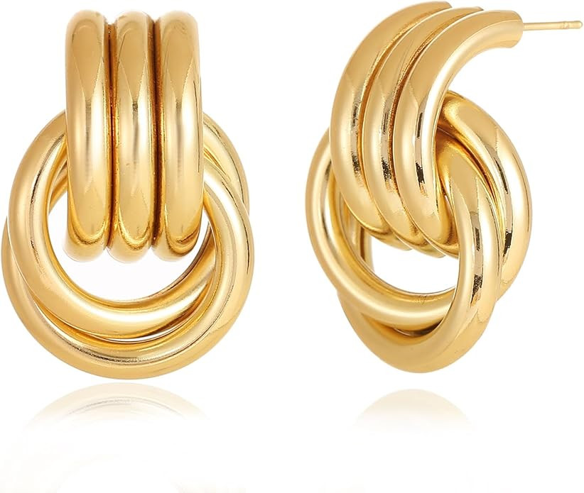 14K Gold Knot Earrings for Women Gold Silver Earrings Heart Link Drop Dangle Earring Chunky Gold ... | Amazon (US)