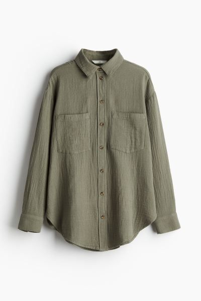 Cotton shirt - Khaki green - Ladies | H&M GB | H&M (UK, MY, IN, SG, PH, TW, HK)