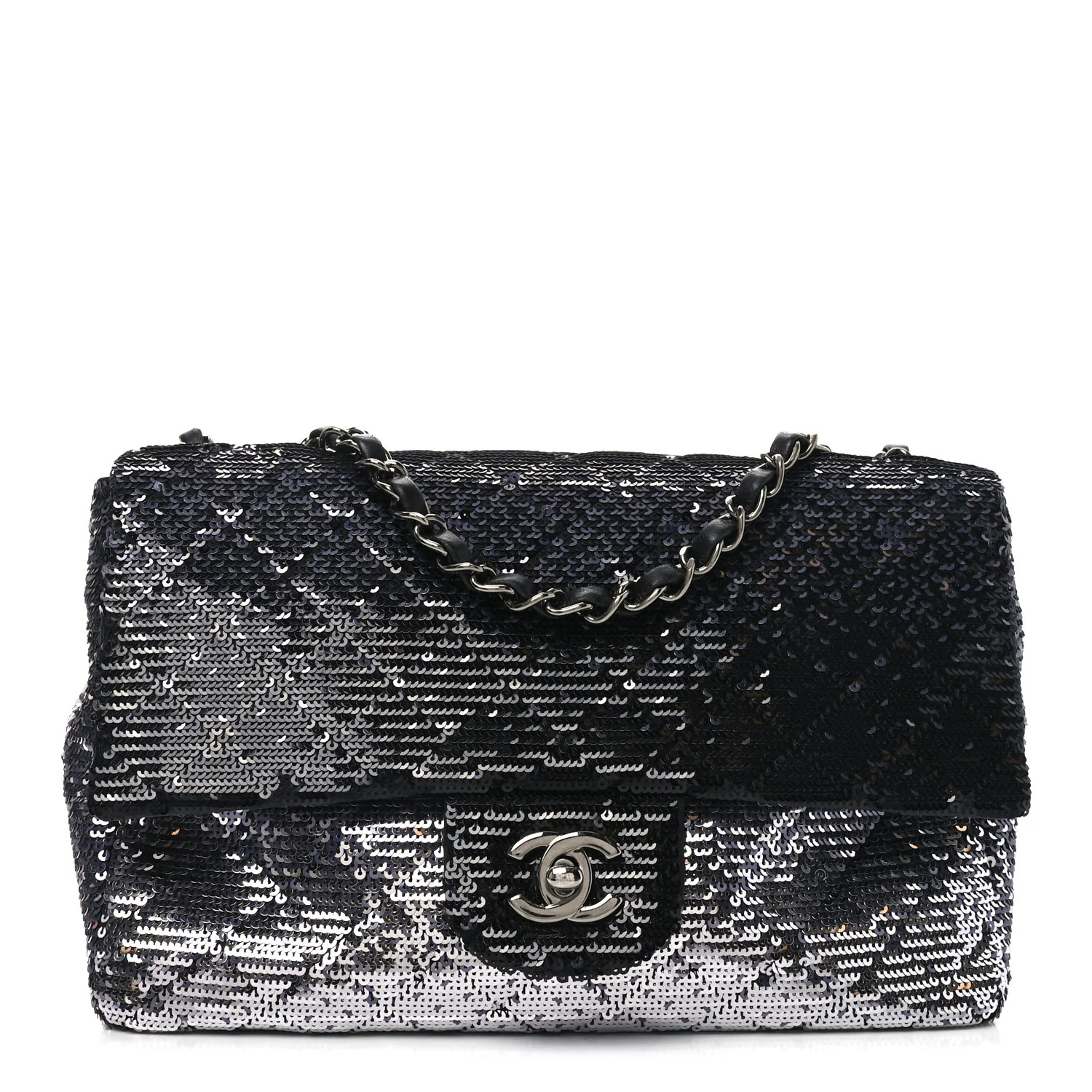 Chanel Sequin Quilted Small Single Flap Black Silver 1741368 | FASHIONPHILE (US)