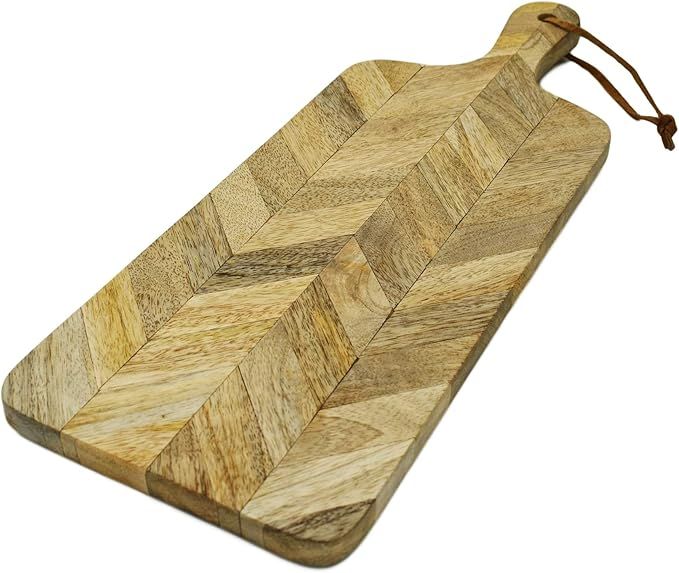Mango Wood Mosaic Cutting Board Small With Leather Loop | Rustic Modern Design Serving Platter by... | Amazon (US)
