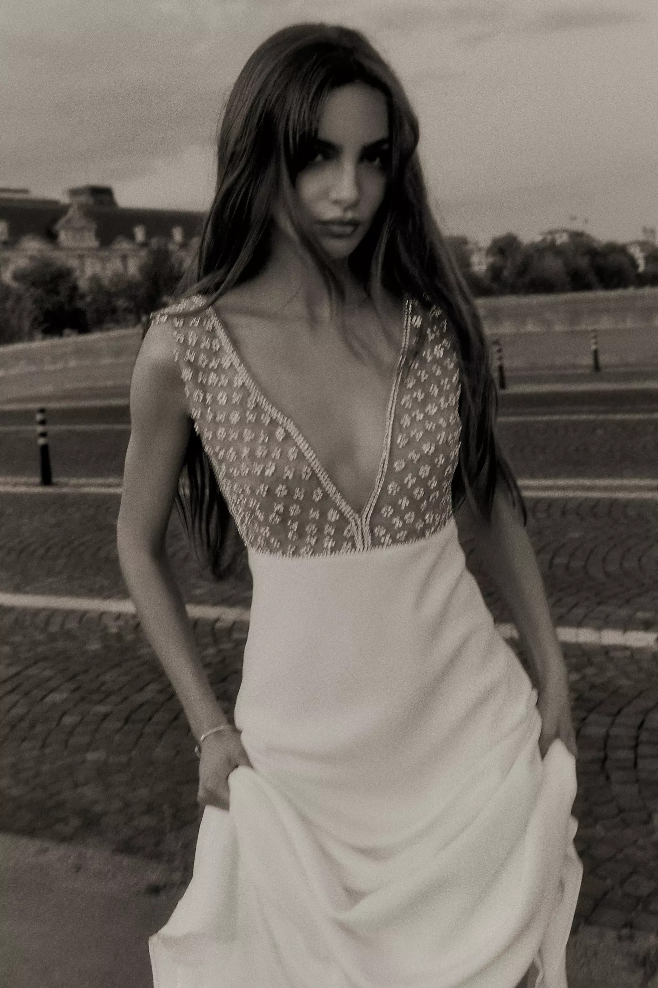 Costarellos Bianna Crystal V-Neck Column Wedding Gown | Anthropologie (US)