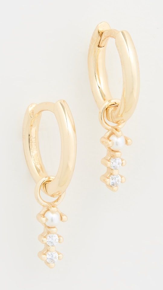 Imitation Pearl and Cubic Zirconia Drop Huggie Earrings | Shopbop