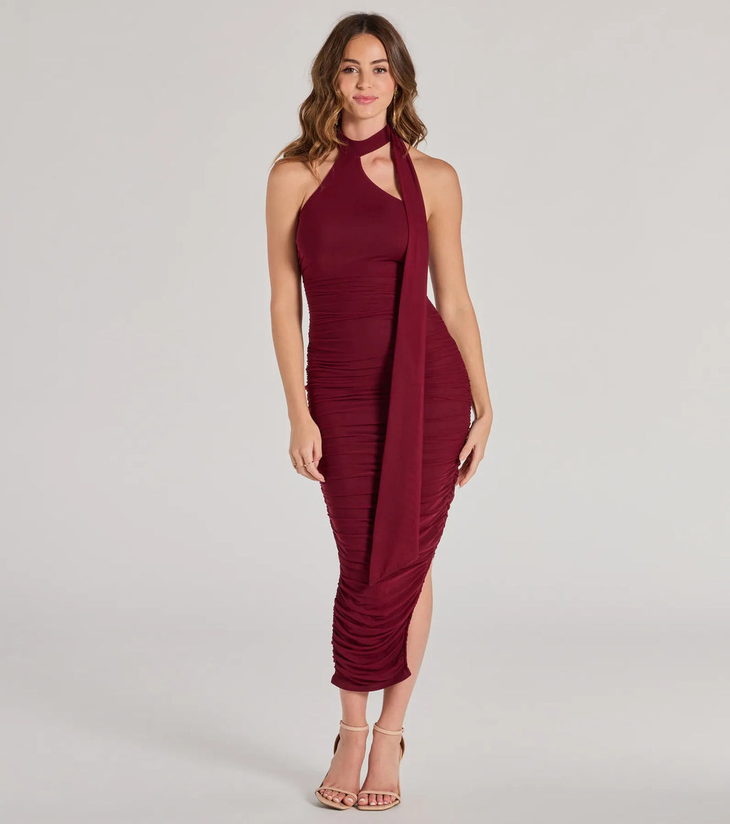 Total Allure Mock Neck Side Slit Midi Dress | Windsor Stores